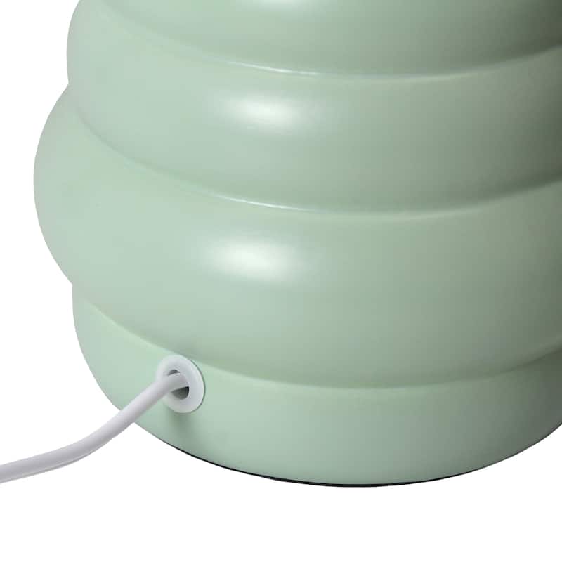 Stacked Ceramic Mini Table Lamp with Fabric Drum Shade Modern Sculptural Accent Lighting Compact Design