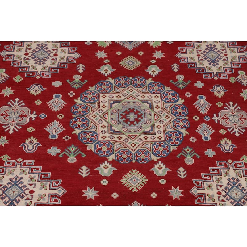 Geometric Red Large Kazak Oriental Area Rug Hand-Knotted Wool Carpet - 10'0" x 13'9"