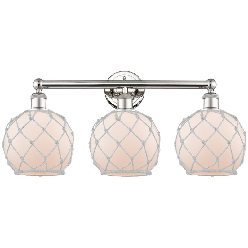 Innovations Lighting Endless Possibilities Edison - Farmhouse Rope - 3 Light 26" Bath Vanity Light - White Glass with White Rope/Polished Nickel