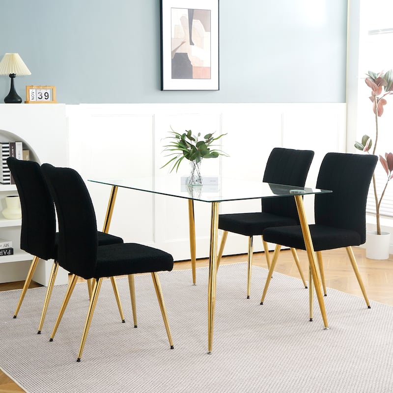 Black Teddy Wool Dining Chairs Set of 4, Upholstered Fabric Side Chair