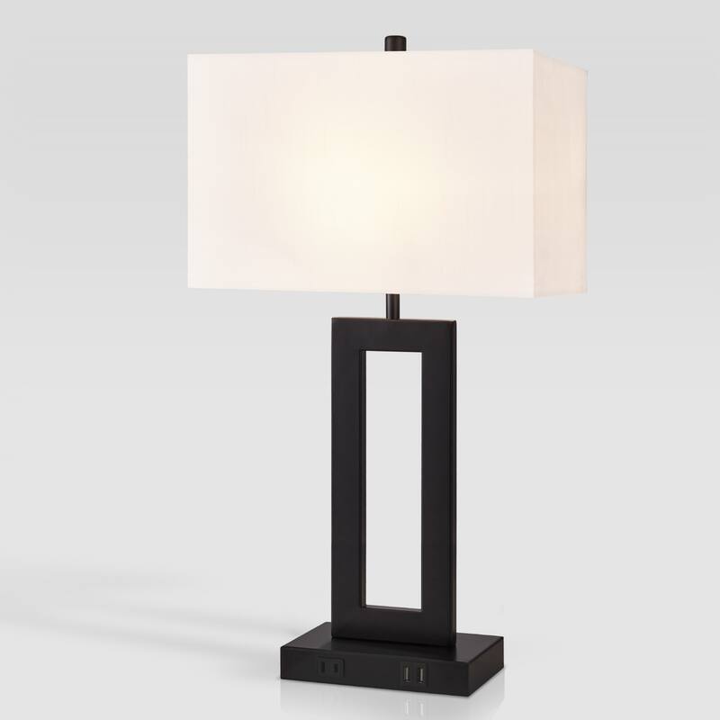 22" Gray USB Table Lamp Set With Touch Control - 1 Pack - White/Black