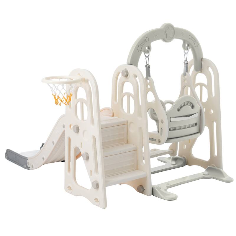 3 In 1 Toddler Slide And Swing Set Climber Slide Playset With Basketball Hoop Freestanding Indoor Outdoor