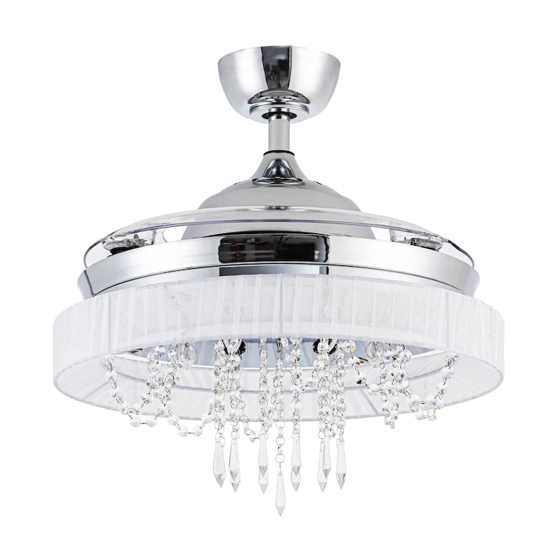 42-in Modern 6-Light 3-Blade Chrome Crystal Chandelier Ceiling Fan with Remote and Light Kit - 42-in W x 27.25-in H