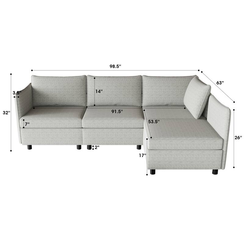 98.5'' Customizable Modular 4-Seat Sectional Sofa with Storage, High-Density Foam, and Pocket Springs for Versatile Layouts