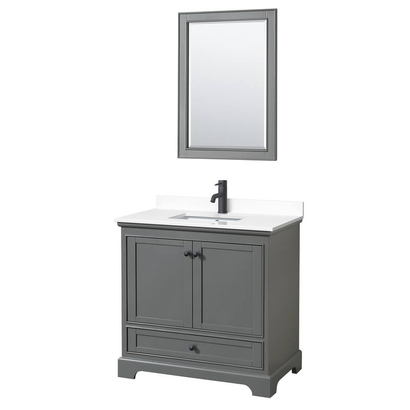 Wyndham Collection Deborah 36" Free Standing Single Basin Vanity Set - Dark Gray / White Cultured Marble Top / Matte