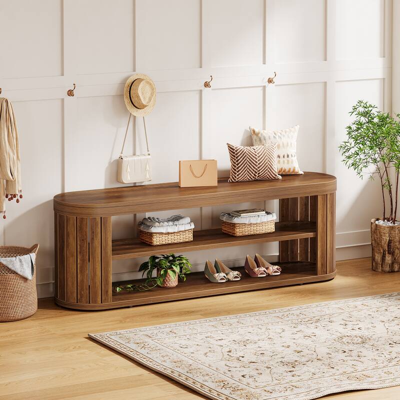 Wooden Entryway Dining Bench with Shoe Storage, Bedroom Hallway Living Room End of Bed Stool Accent Bench