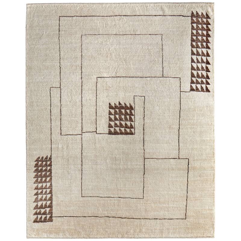 Grand Bazaar Fitzroy Hand Knotted Abstract Modern Area Rug - 11'6" x 15' - Ivory/Brown