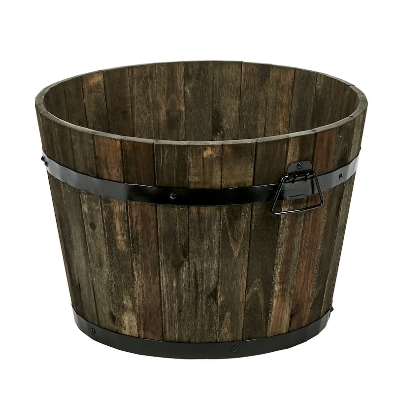 13" Nested Wood Barrel Planter with Brown Oil - 13