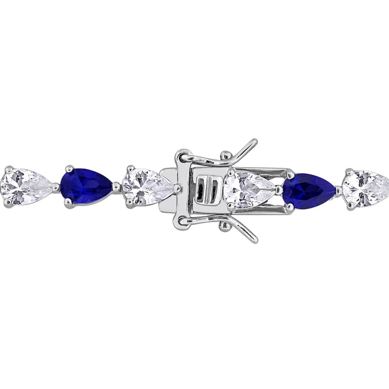 Miadora 10 1/2ct TGW Created Blue Created White Sapphire Tennis Bracelet Sterling Silver
