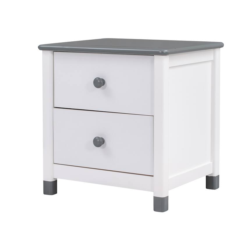 Modern Small Wooden Nightstand, Storage Cabinet with 2 Drawers, Rounded Corners End Table with Solid Wood Legs