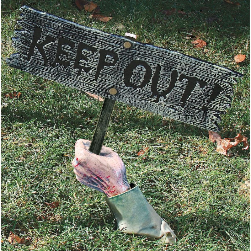 Zombie Arm Holding A "Keep Out!" Sign Outdoor Halloween Yard Decoration 19"