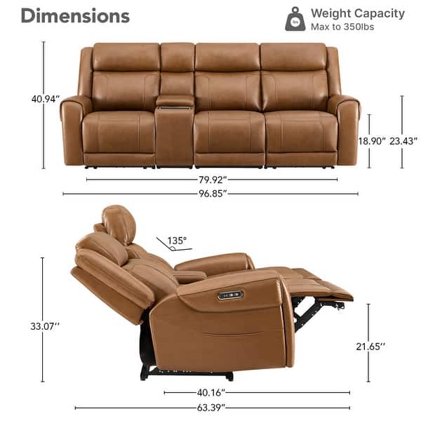 dimension image slide 7 of 14, Leo Power Wall Hugger Reclining Sofa with Multi-Function Console