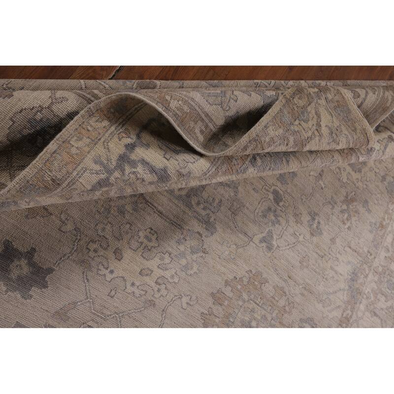 Floral Beige Oushak Turkish Area Rug Hand-Knotted Wool Carpet - 7'8"x 9'7"