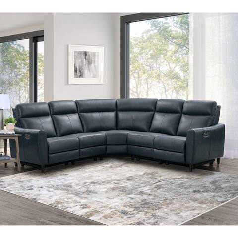 Abbyson Ludovic 4 Piece Top Grain Leather Power Reclining Sectional with Power Headrest