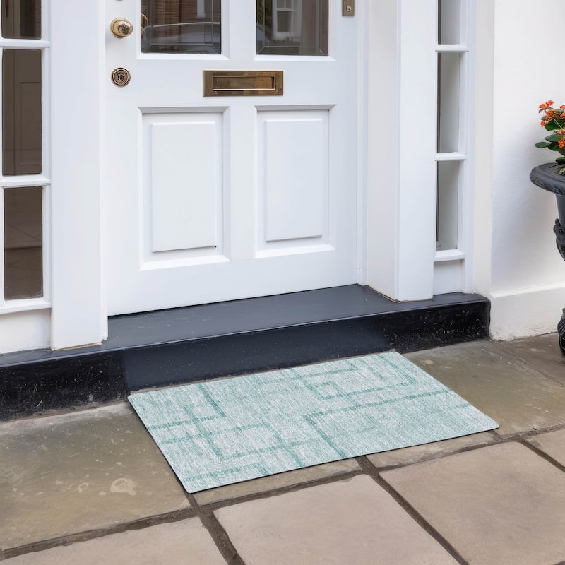Machine Washable Indoor/ Outdoor Chantille Contemporary Geo Rug - Teal - 1'8" x 2'6"