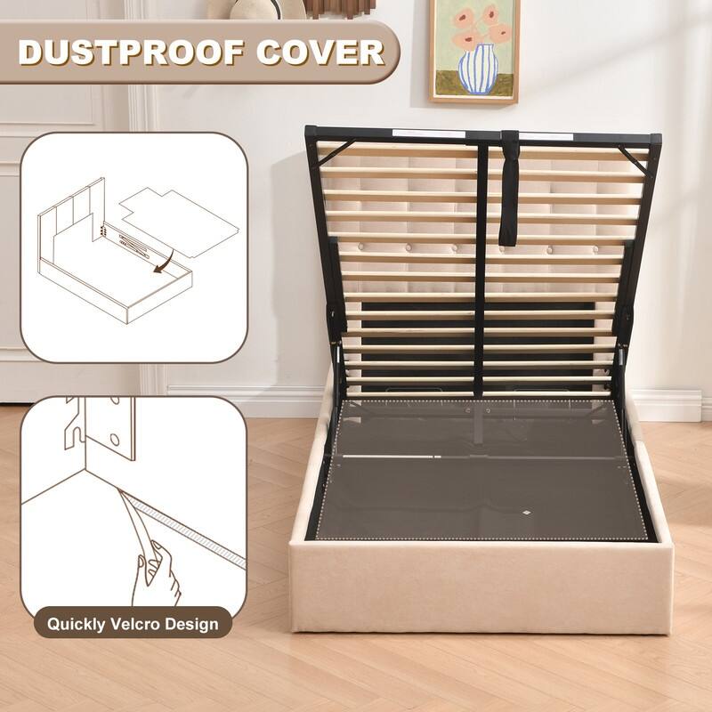 Plywood Frame Upholstered Platform Bed with Lift-up Storage