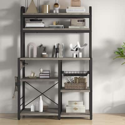 Bakers Rack with Power Outlet, 6-Tier Microwave Stand