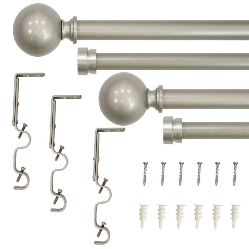 Lumi 3/4" Double Curtain Rod Oil Rubbed Bronze/ Silver- Ball finials - 42" x 120" - Silver