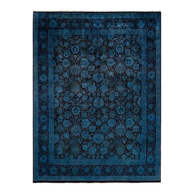 Overton Hand Knotted Wool Vintage Inspired Modern Contemporary Overdyed Blue Area Rug - 8' 0" x 10' 7"