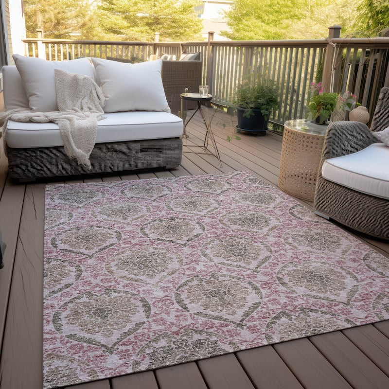 Machine Washable Indoor/ Outdoor Chantille Traditional Damask Rug - Chocolate - 9' x 12'
