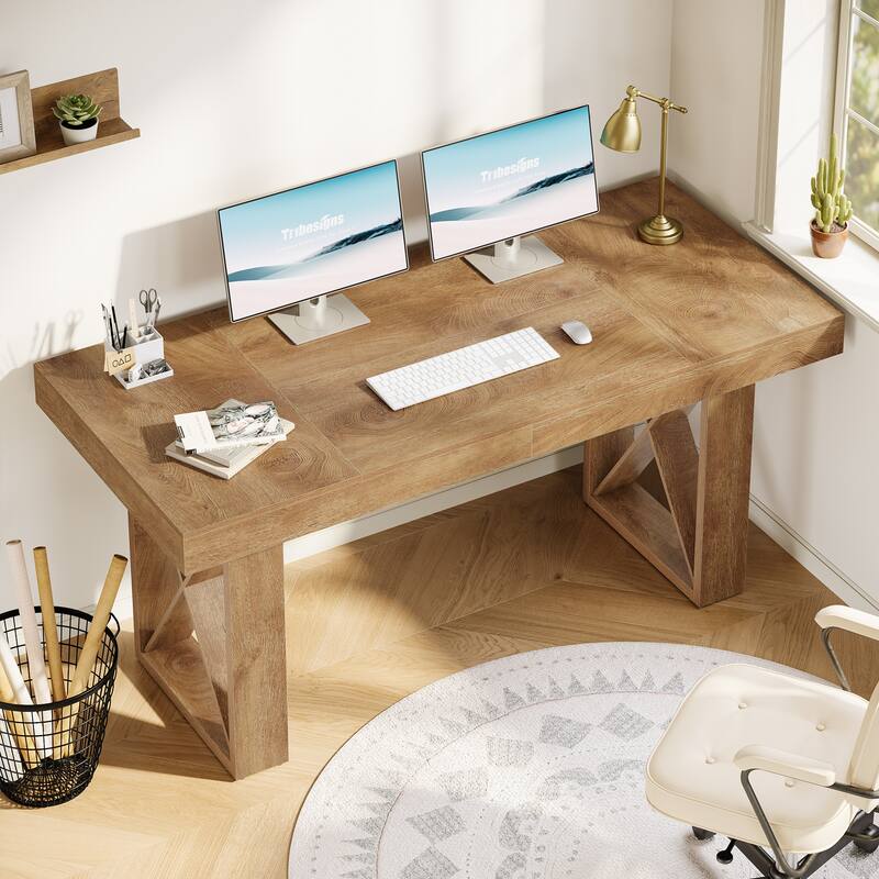 63-Inch Long Wood Computer Desk/Table, Study Writing Gaming Work Executive Desk for Home Office