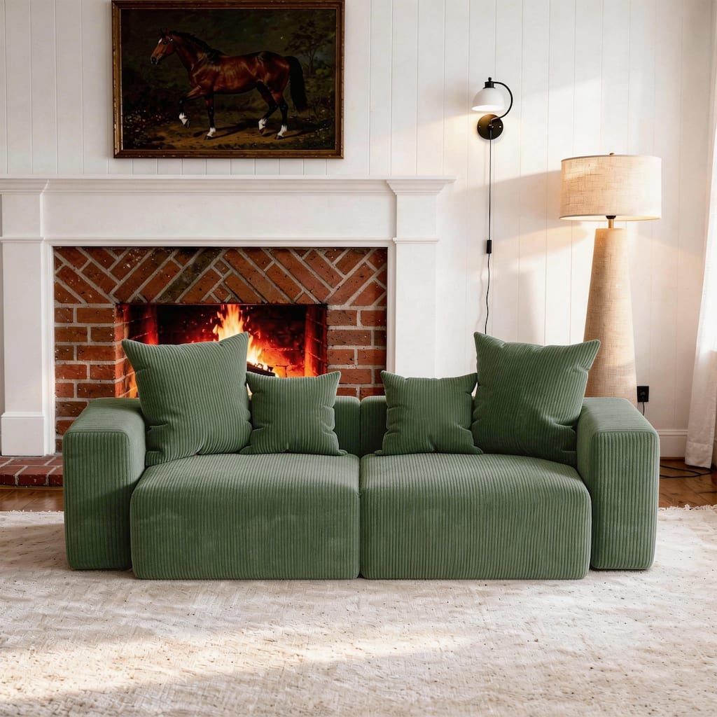 Corduroy Upholstered Modular Sectional Sofa with Ottoman