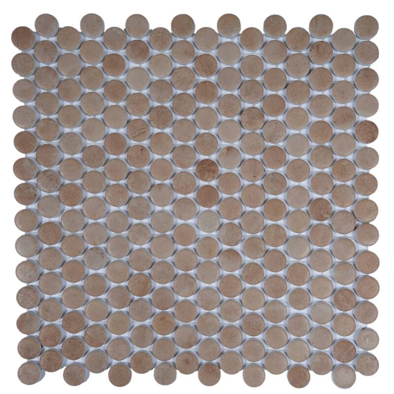Lucenza 12x12 in. Matte Recycled Glass Penny Round Mosaic Wall and Floor Tile (10.56 sq ft/case, 12-Pack)