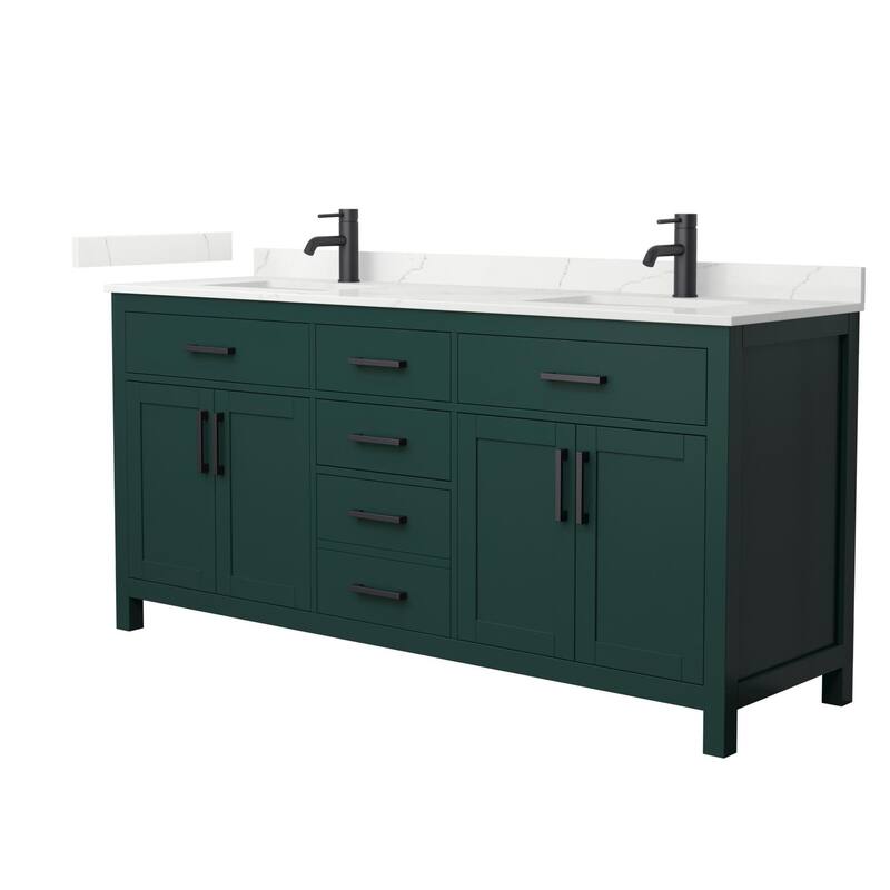 Wyndham Collection WCG2424-72D-QTZ-UNSMXX Beckett 72" Free Standing - Green / Giotto Quartz Top / Matte Black Hardware