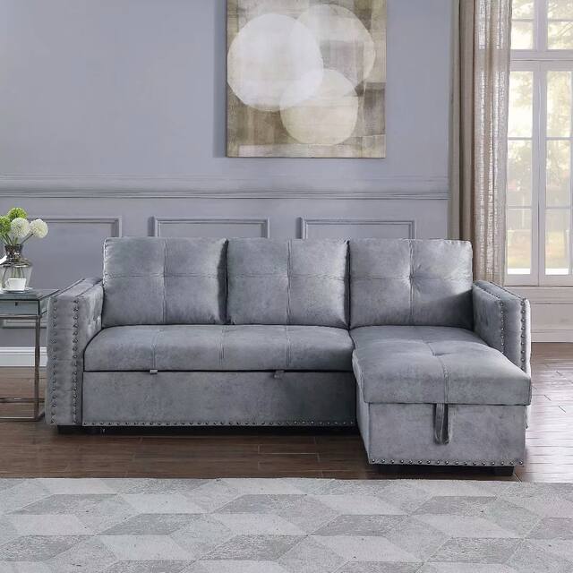 Morden Fort Velvet Reversible Sleeper Sectional Sofa L-Shape with big Storage