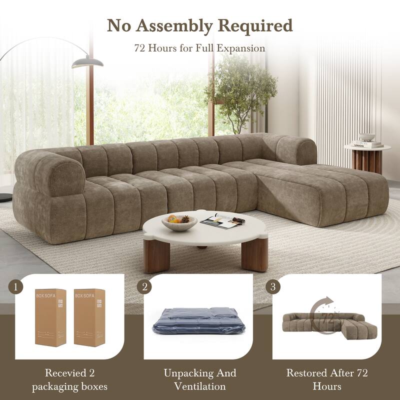 Christopher Knight Home - 122" Modern L-Shaped Sectional Sofa with Chaise Lounge, No assembly