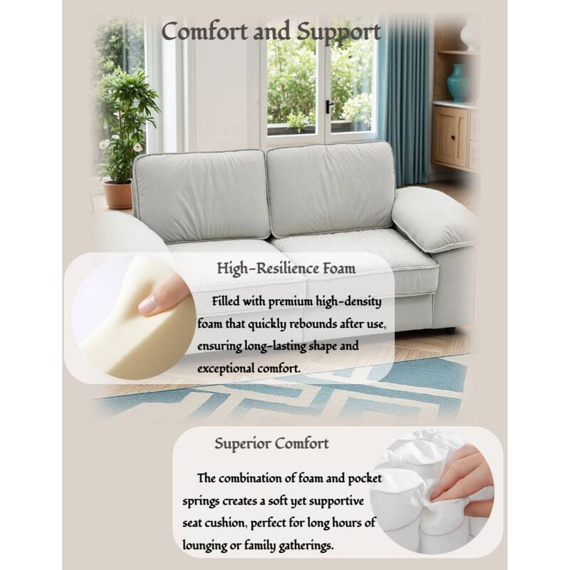 Roomfitters Modern Overstuffed Upholstered Sofa with Hidden Storage and Padded Arms, Comfy Loveseat for Small Space