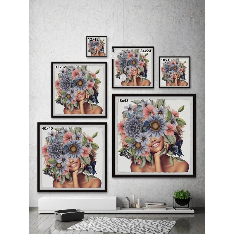 'Butterflies and Purple Flowers' Framed Painting Print