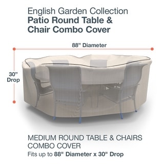 Budge Round Patio Table/Chairs Combo Cover, English Garden, Tan Tweed