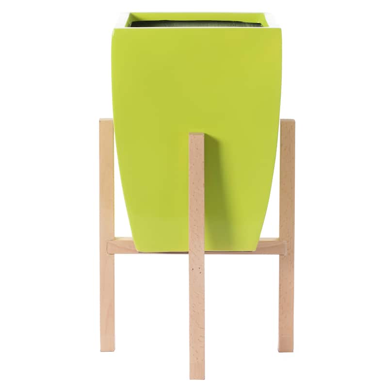 Green Indoor Decorative Square Planter With Wooden Stand