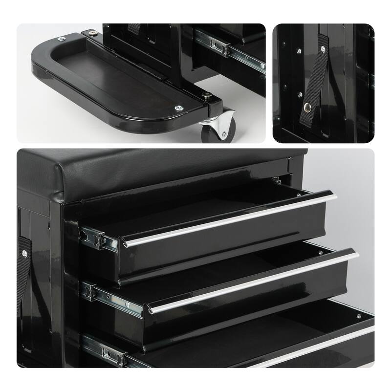 3-Drawer Tool Chest Rolling Mechanic Seat with Tool Trays