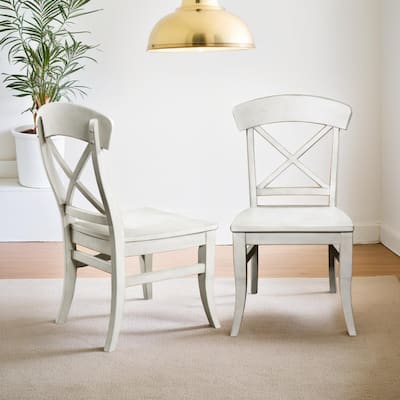Roundhill Furniture Harola Cross-back Dining Side Chairs in Set of 2, Smoky White Finish