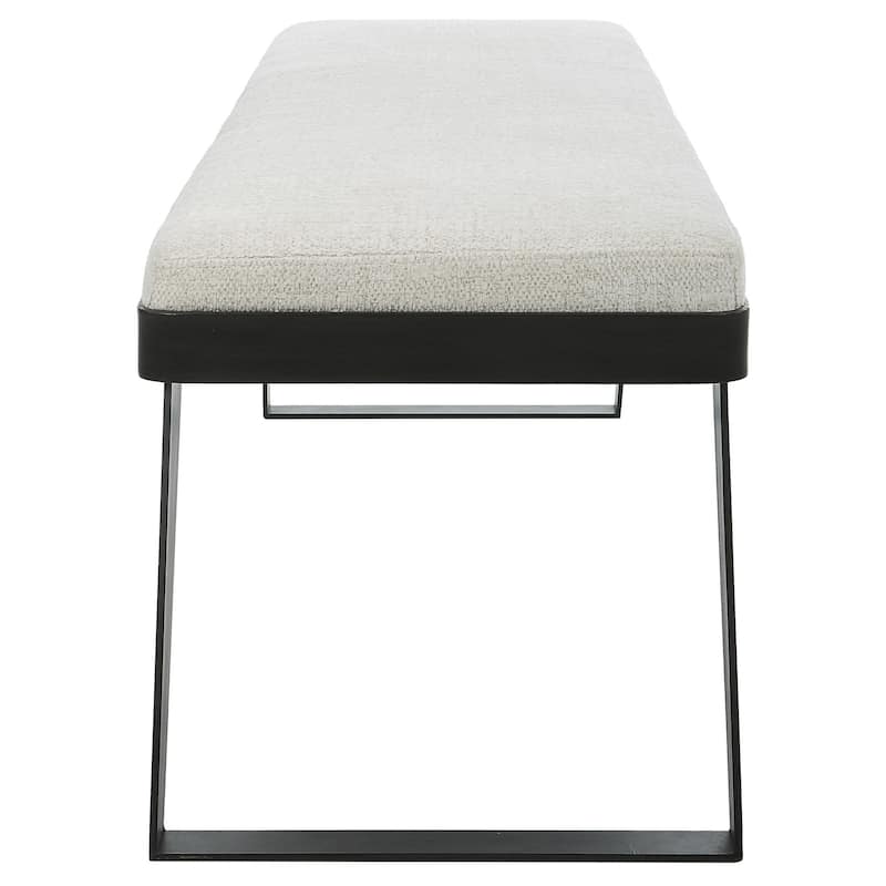 Boucle Upholstered Top Bench with Curved Base - 53" - White and Black