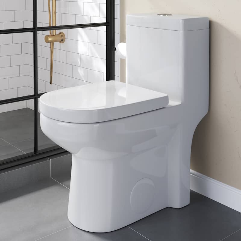 HOROW 1 Piece Dual Flush Toilet White 0.8/1.28 GPF Seat Included 10 Inch Rough In - N/A