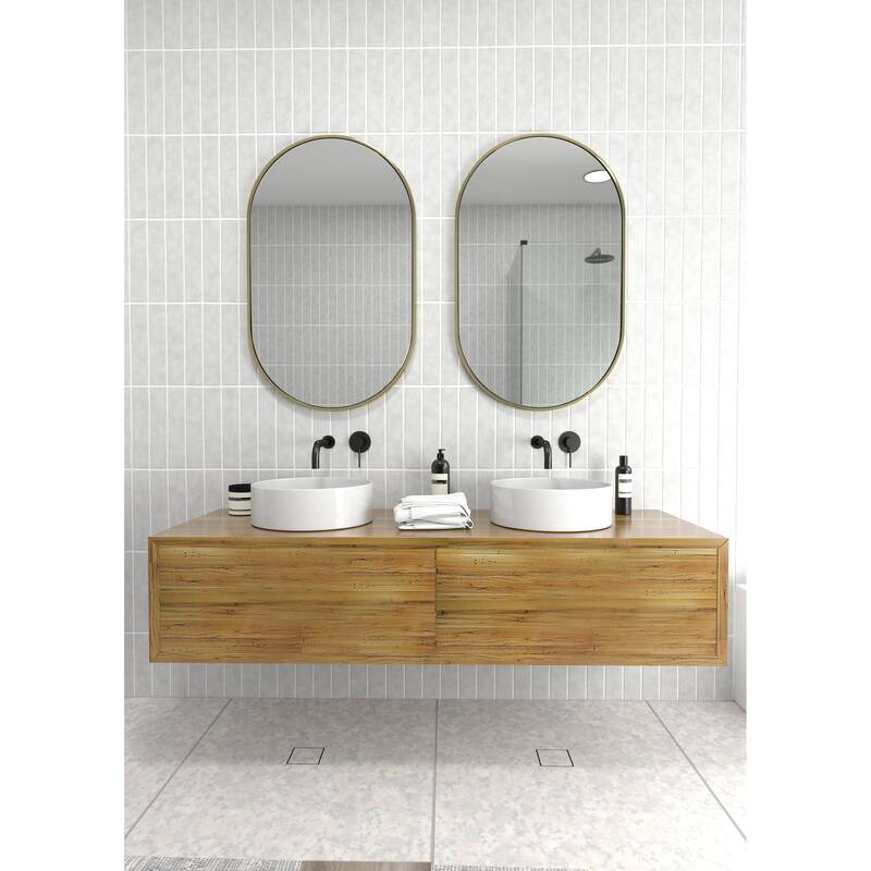 Glass Warehouse 36 in. H x 22 in. W Pill Shape Stainless Steel Framed Mirror