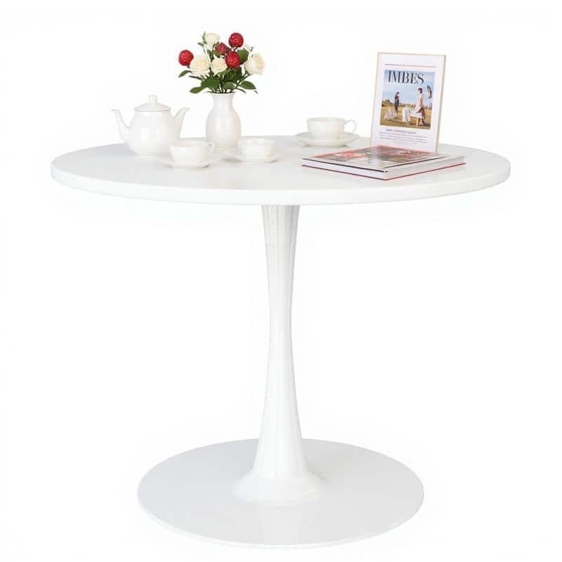 Grondin Mid-Century Modern Round Kitchen or Dining Table with Premium MDF Top and Steel Pedestal Base for Dining Room