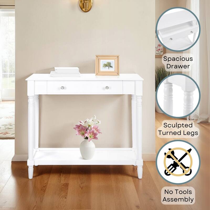 Convenience Concepts French Country Manor No Tools 1 Drawer Hall Entryway Table with Shelf