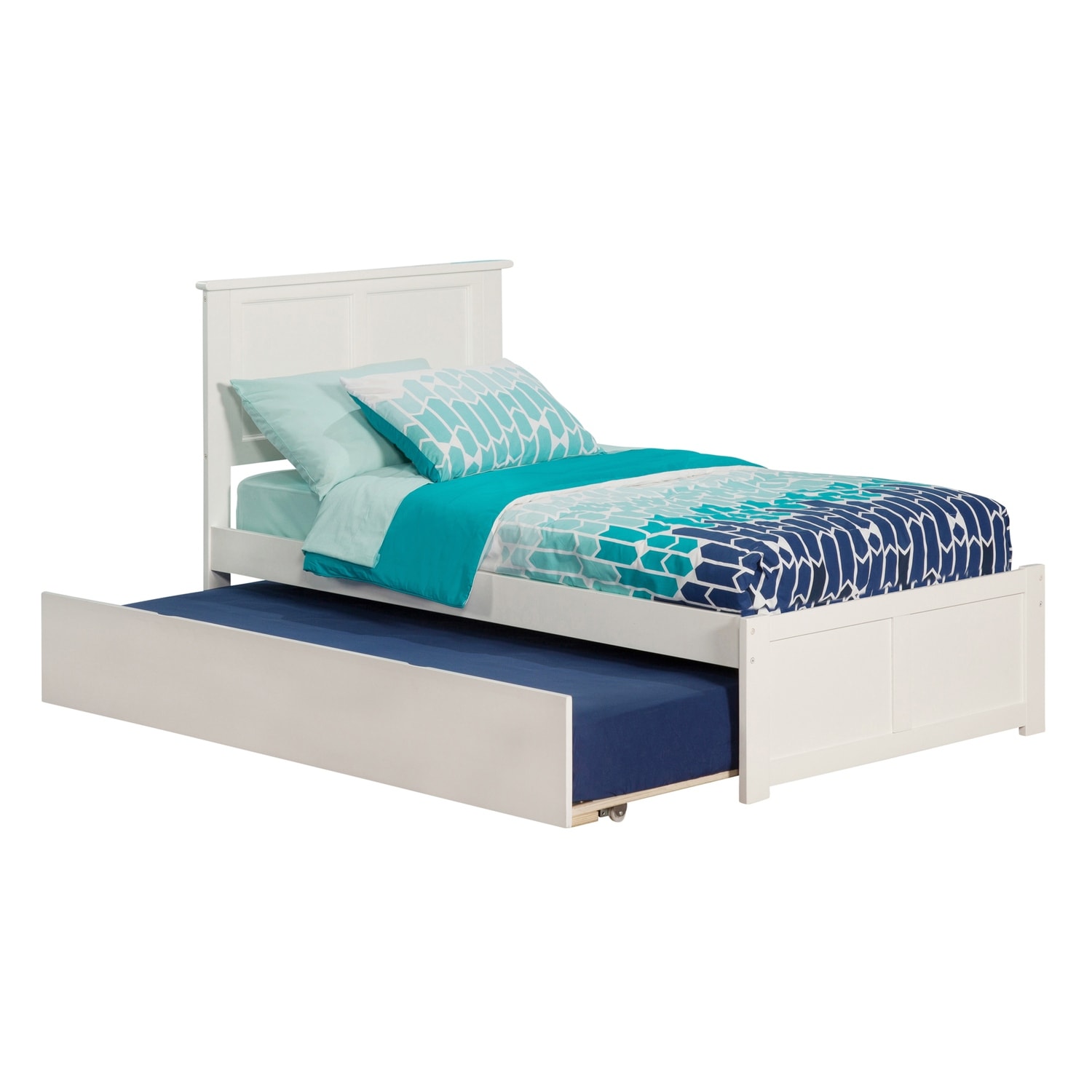 Platform Bed with Trundle - Twin Size Bed Frame, Chic Tribal Design, Space Saving, Modern Style Furniture