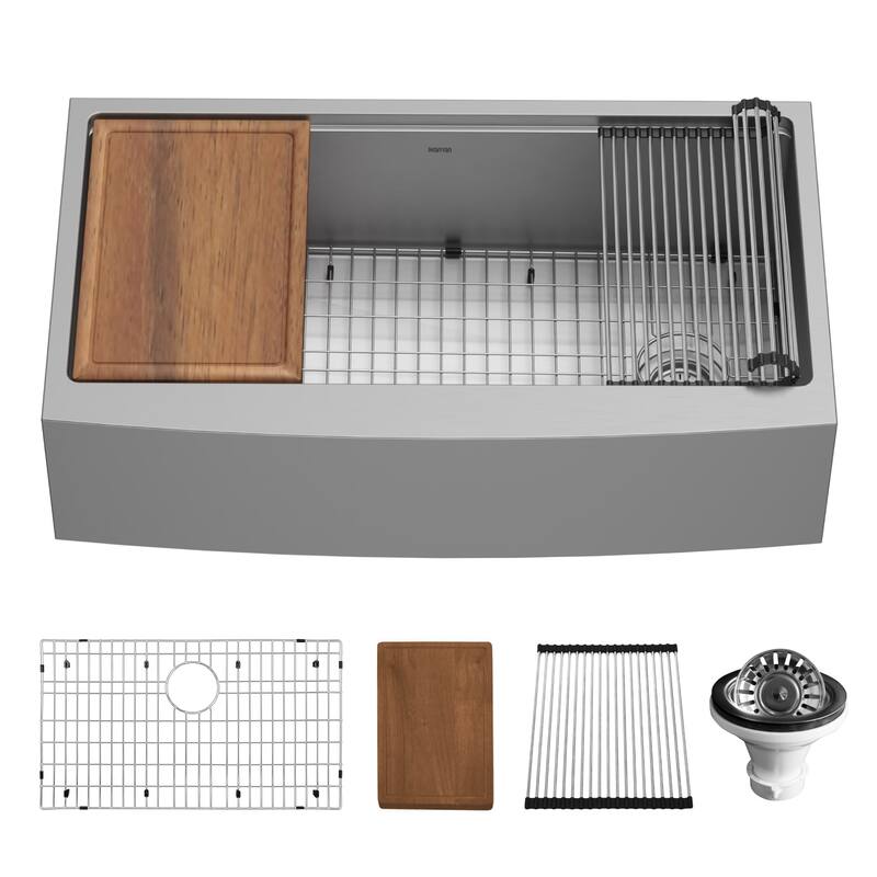 Karran USA WSA-46-PK1 Elite Workstation 36" Farmhouse Single Basin - Satin Brushed