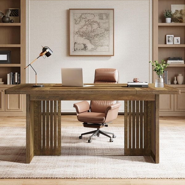 63-Inch Large Executive Desk, Mid-Century Modern Study Writing Table