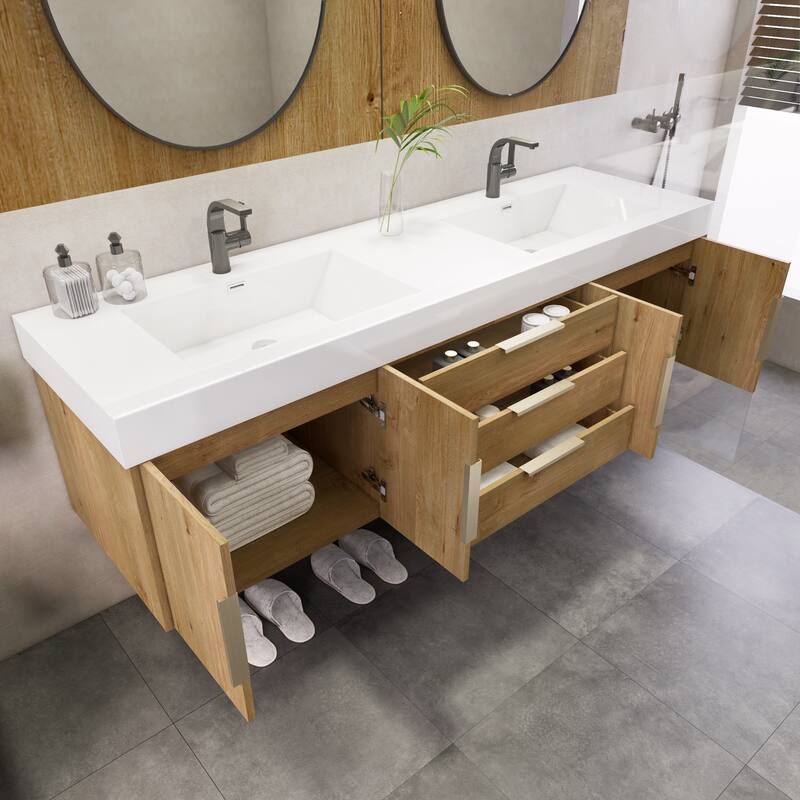 Noble 72" Wall Mounting Vanity with Reinforced Acrylic Double Sink