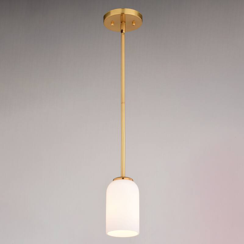 Shelby Gold Brass Transitional Mini Pendant Ceiling Light White Glass - 5.25-in W x 6.75-in H x 5.25-in D