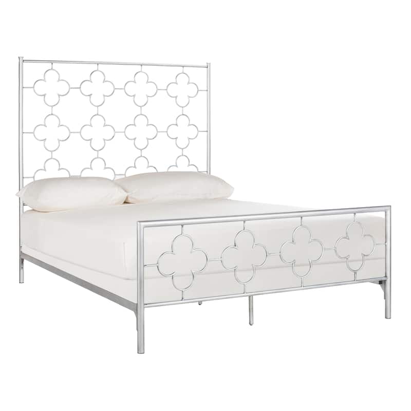 SAFAVIEH Bedding Morris Lattice Metal Queen Size Bed - Antique Silver