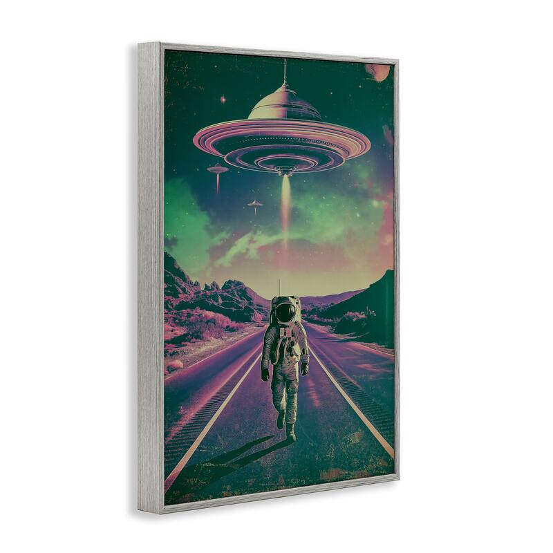 Stupell Astronaut with Overhead UFO Framed Giclee Art Design By Wumples