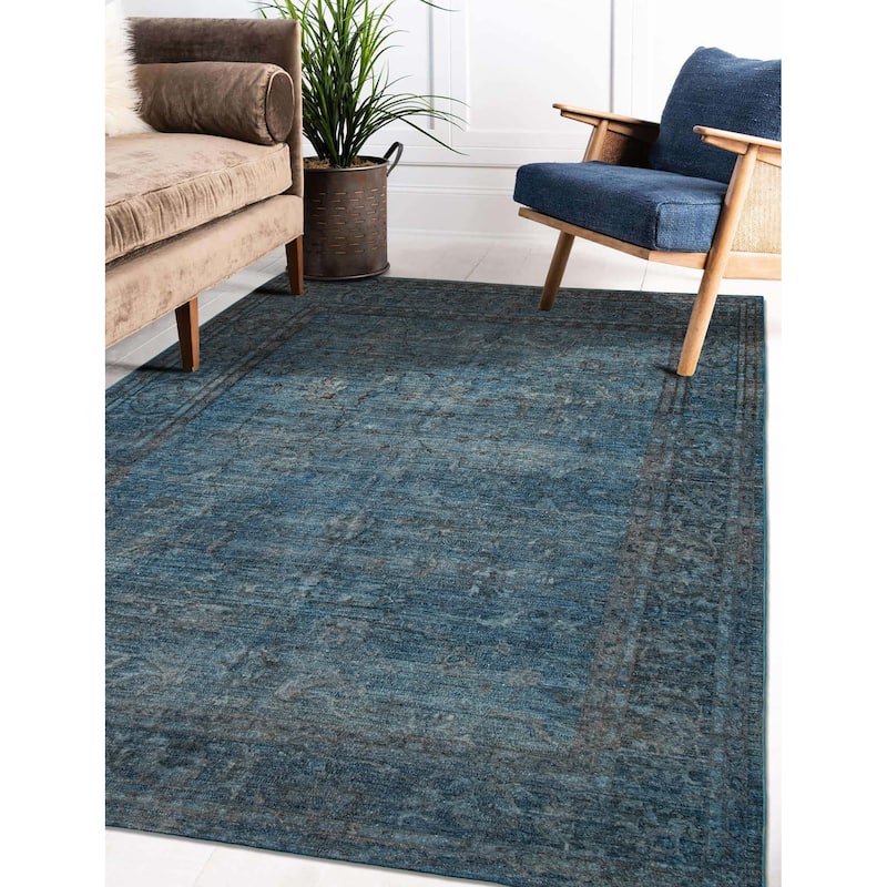 ECARPETGALLERY Hand-knotted Vibrance Dark Blue Wool Rug - 8'10 x 11'6