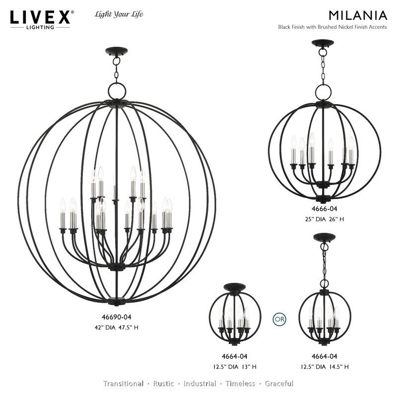 Livex Lighting 4-light Black Chandelier, 4664-04 - 12.5" DIA X 14.5" H/12.5" Dia x 13" H